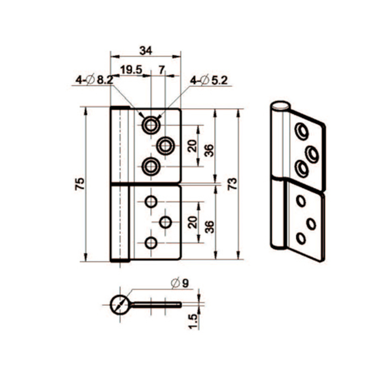 Bản lề tháo rời tích hợp bằng thép không gỉ-B2228-16