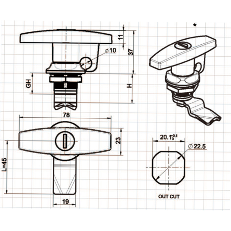 Ổ khóa tay cầm chữ T Cam Lock-A6072