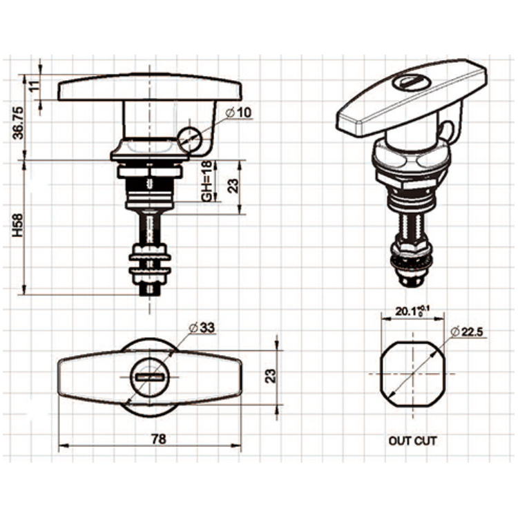 Khóa móc tay cầm chữ T Khóa lưỡi xoay có thể điều chỉnh-A6074