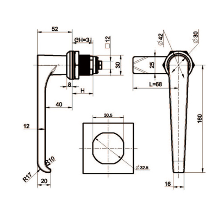 Khóa tay cầm L bằng thép không gỉ hạng nặng-A6095-1