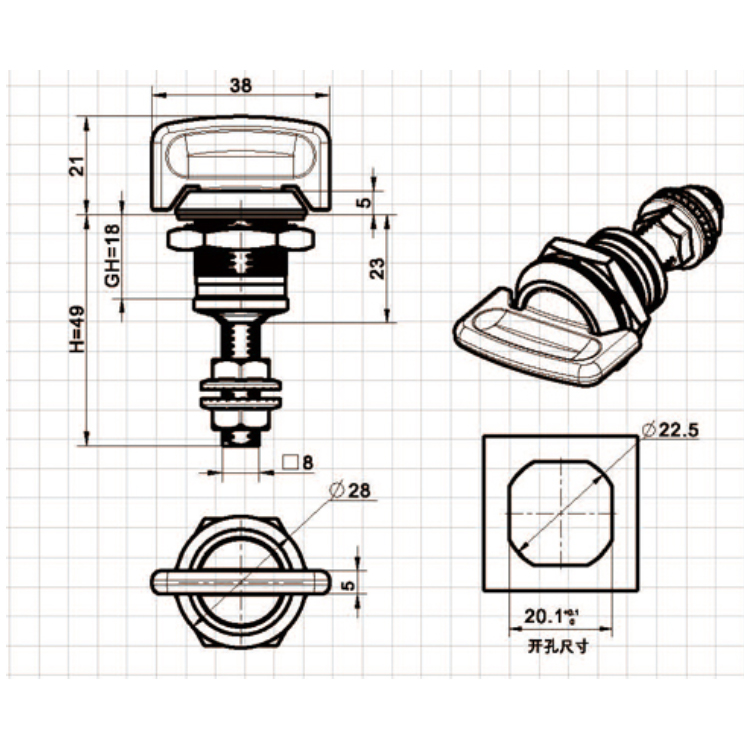 Khóa cam điều chỉnh loại núm-A6308-3